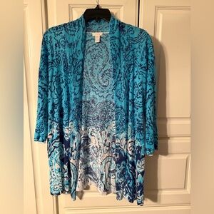 Blue Patterned Open Chios lightweight Cardigan Chico’s size 0 size 6 to 8